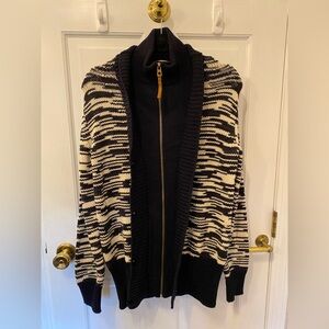 Tory Burch Olivia Merino Wool Zip Up Cardigan Navy size S